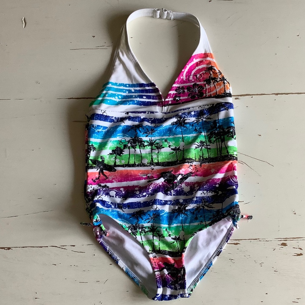 NWOT OP Ocean Pacific One piece Tropical print Swimsuit Swim Suit L 10 12
